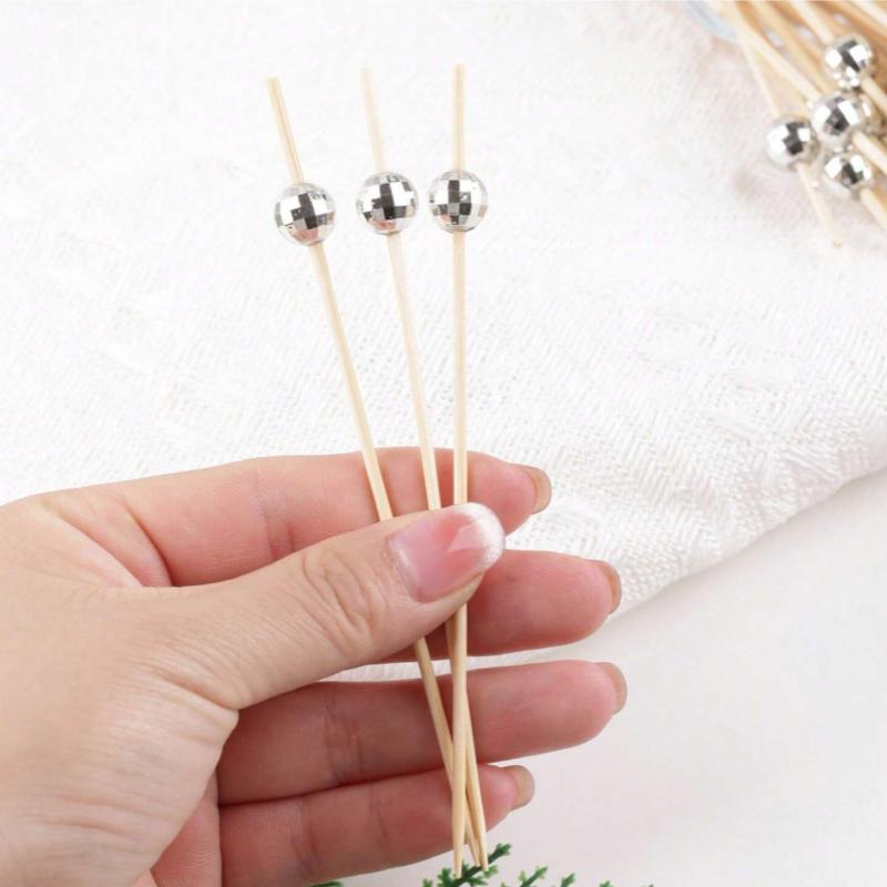 100pcs Disco Ball Fruit Sticks Earth Mirror Cocktail Sticks 12cmDessert Buffet Salad Fork Cocktail Decor Cake Buffet Toothpicks