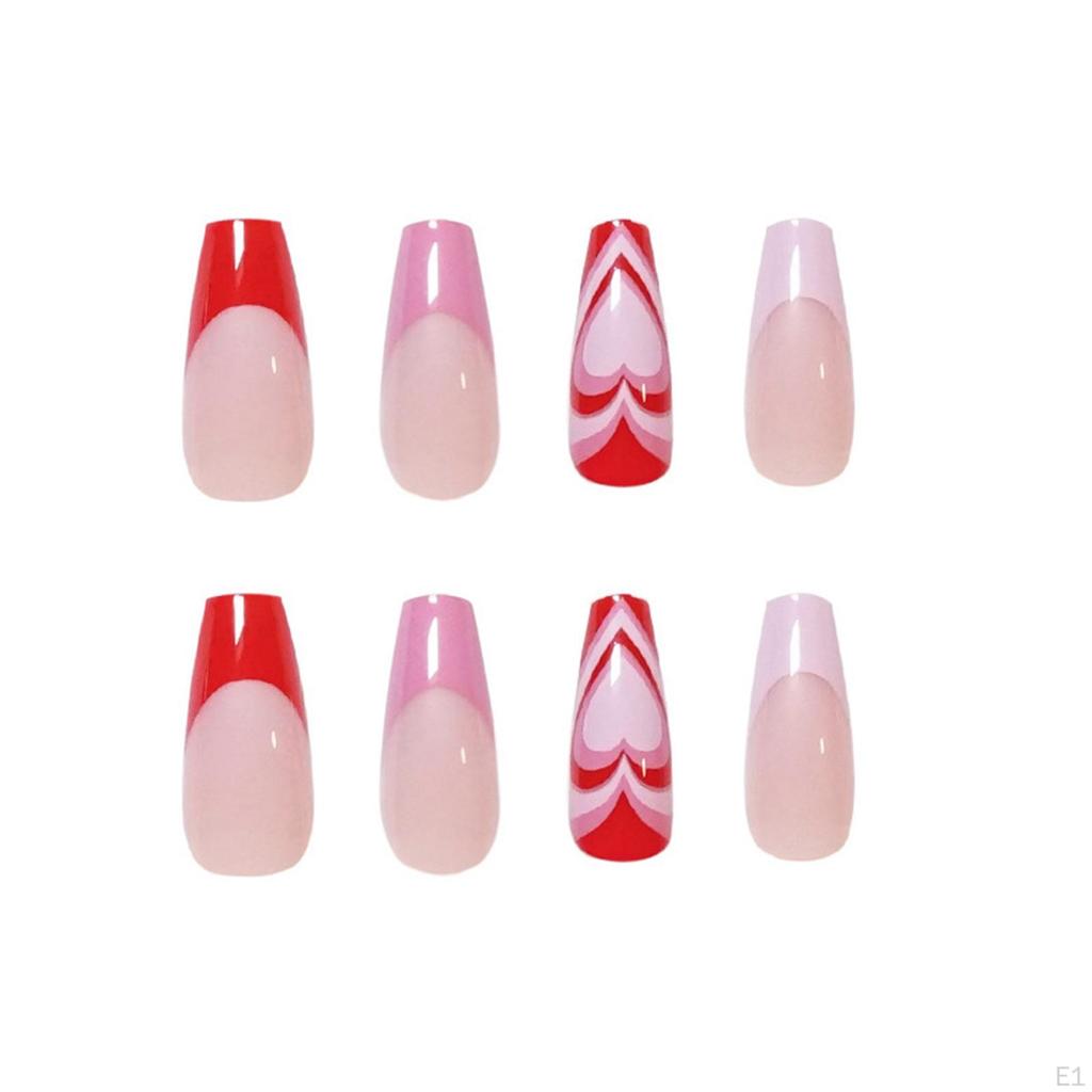 24Pcs Press On Nails False Nail with Glue Reusable for Extension Fashion French Peach Heart