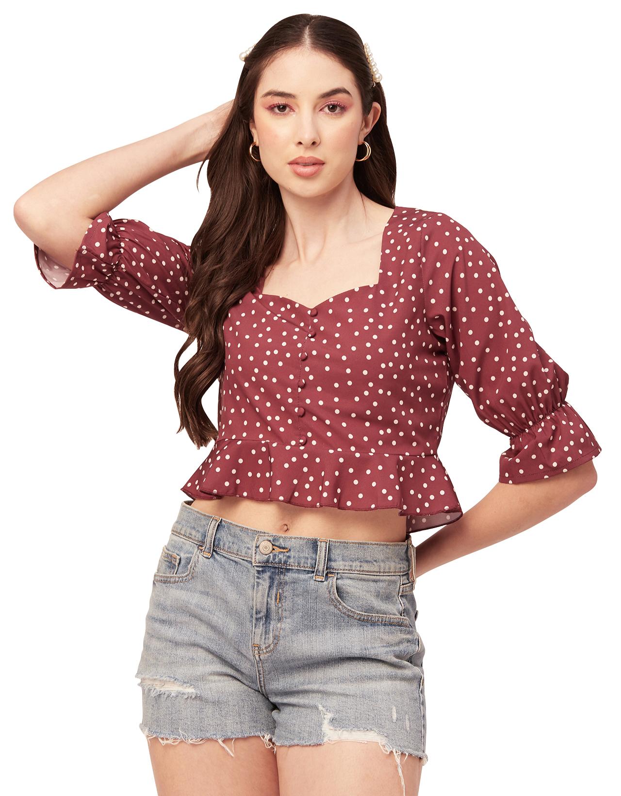 

Жіночий короткий топ Moomaya з коротким вирізом і рукавами до ліктів XS фіолетовий