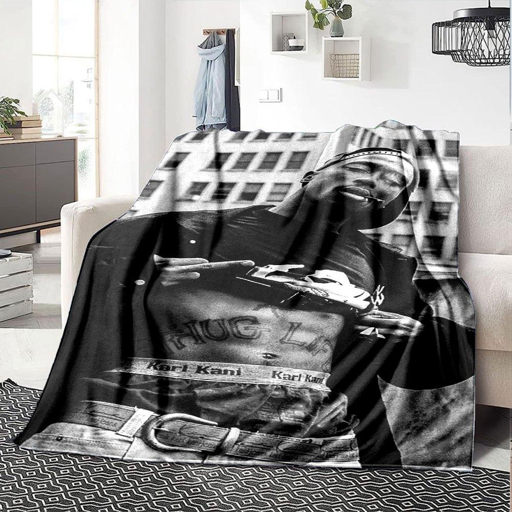 1pc 2PacHip Hop Blanket Soft Lightweight All Season Multi Purpose Throw for Sofa, Bed, Office & Picnics, French Style with Iconic Album Art & Quotes