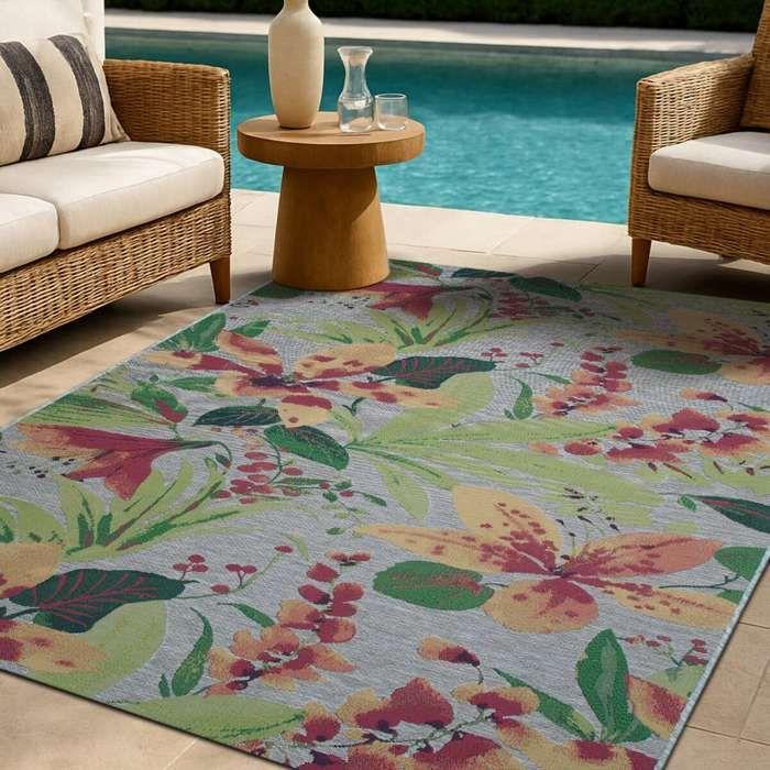 Tapis salon motifs fleurs vert multicolore 123x180