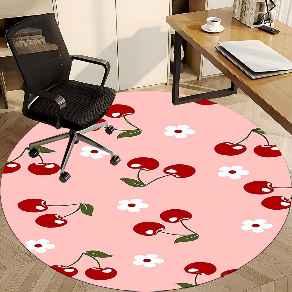 1pc Pink Cherries Office Round Area Rug, Under Office Chairs Bedroom Living Room Home Decor, Room Deco