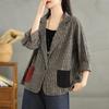 Women's Fall Patchwork Striped Jacket Clashing Pocket Design Casual Blazer Top