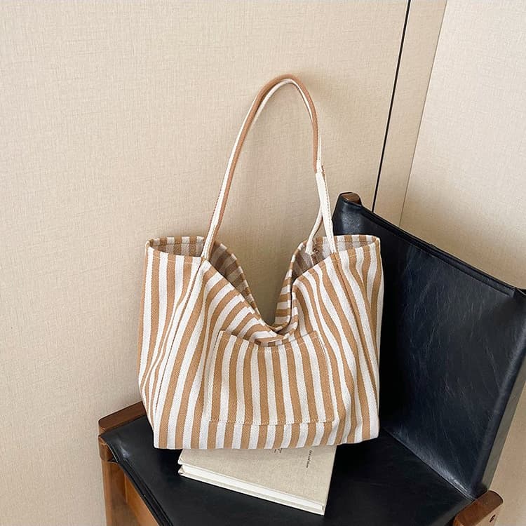 Striped large capacity canvas tote bag women's shoulder bag