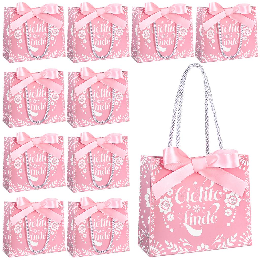 Fionupi 36 Pcs Mini Cielito Lindo Baby Shower Gifts Bags With Handles Pink Cielito Lindo Party Candy Treat Goodie Bags With Bow
