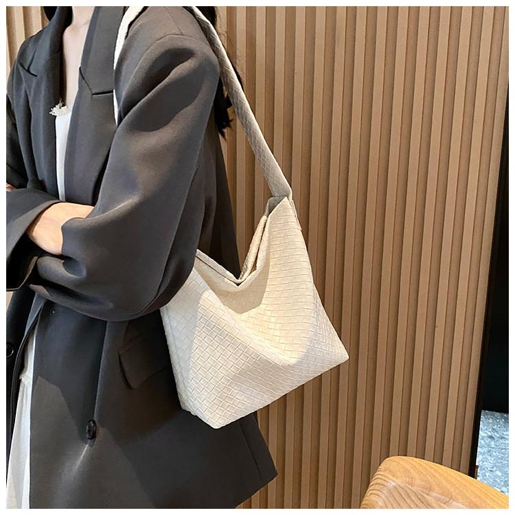 Solid Simple Color Woven Texture Women Large Capacity Tote Bag Daily For
