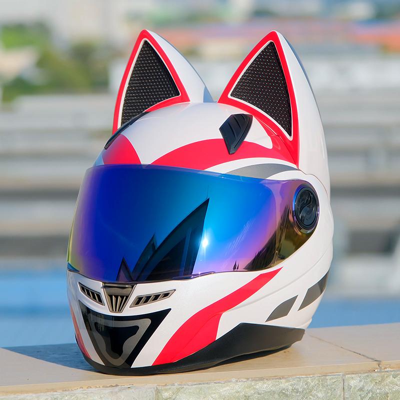 Motocross Men Helmet Women Lovely Motorcycle Helmet Original White Red Cat Helmet Casque DOT Approved Full Face Safety Helmet