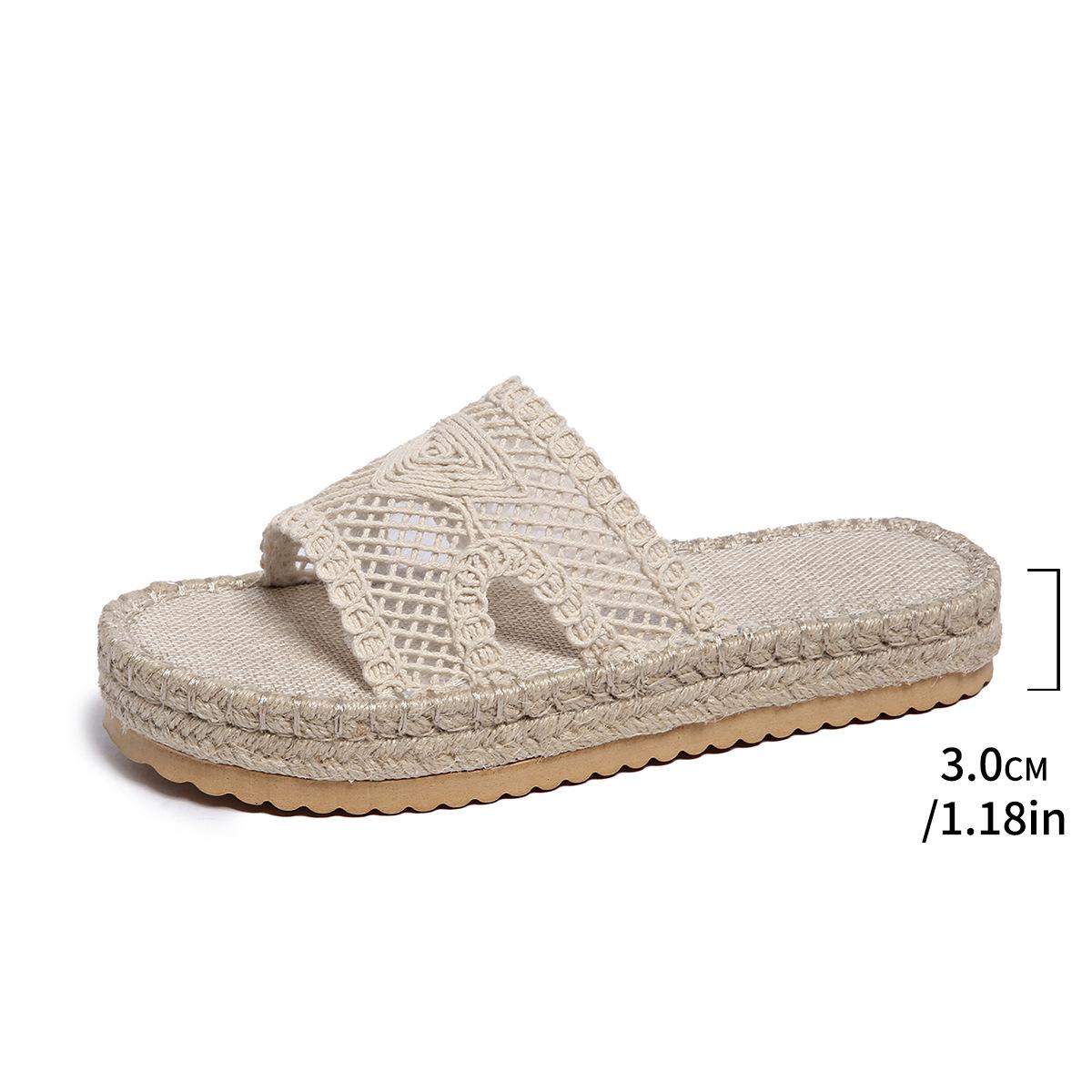 

Fashion Natural Straw Crochet Net Slide Sandal Woman Vintage Espadrille Mule Ladies Thick Sole Linen Canvas Slipper Summer Vacation Shoe 43 бежевый