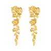 High-end Gold Flower Earrings, Retro Horse Face Dress Stud Earrings, Exaggerated and Elegant Long Dangling Earrings