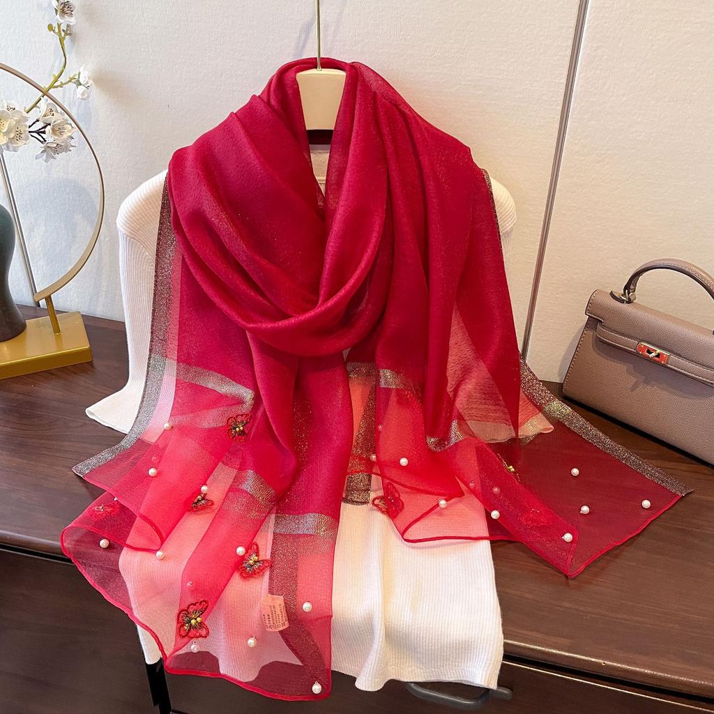 Nový univerzální šál Imitace hedvábí Tenký hedvábný šátek pro ženy Jaro a léto Motýl Perla Lehký Luxusní Módní Hřejivý Šál na ochranu krku