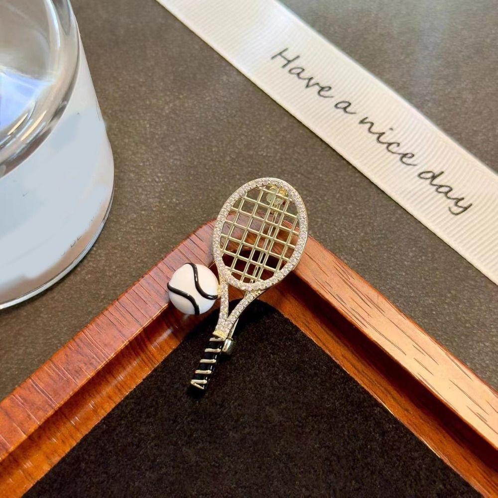 Zircon Enamel Metal Clothes Pin Rhinestone Gold Brooch Fashion Tennis Racket Brooch  Gift
