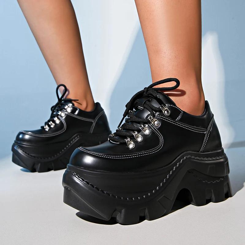 Fashion Fashion Black Chunky Sneakers for Women 2025 Autumn Platform Sports Shoes Woman Gothic Punk Style Thick Sole Sneakers Plus Size