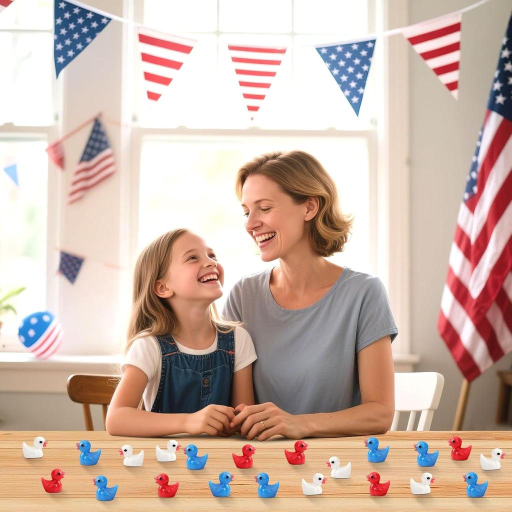 100 Pc Patriotic Mini Ducks Resin Duck Red White Blue Tiny Ducks Figures Bulk For Independence Day Memorial Day Home Party Decor