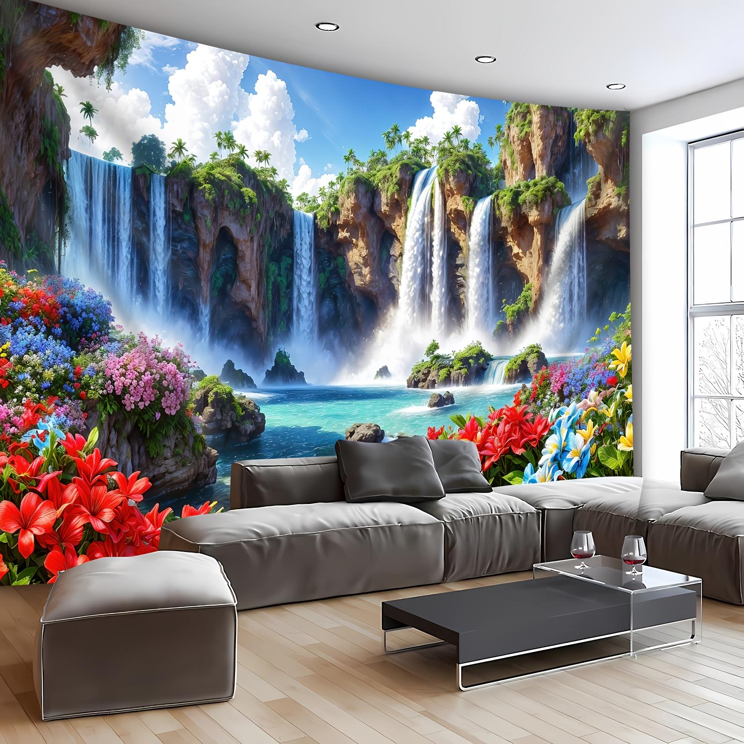 VIKAMA Тропический Райский Водопад Гобелен Пейзаж Настенное Украшение Гостиная Спальня Общежитие и Домашний Офис Декор 74x94cm(29x37in)