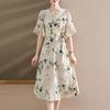 Sophisticated Summer Dress for Middle-aged Women - Waist-cinching, Mid-length Printed Style