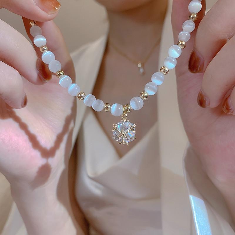 Korean White Opal Stone Pearl Bracelets for Women Luxury Exquisite Crystal Adjustable Cuff Bracelet Wedding Jewelry Party Gift