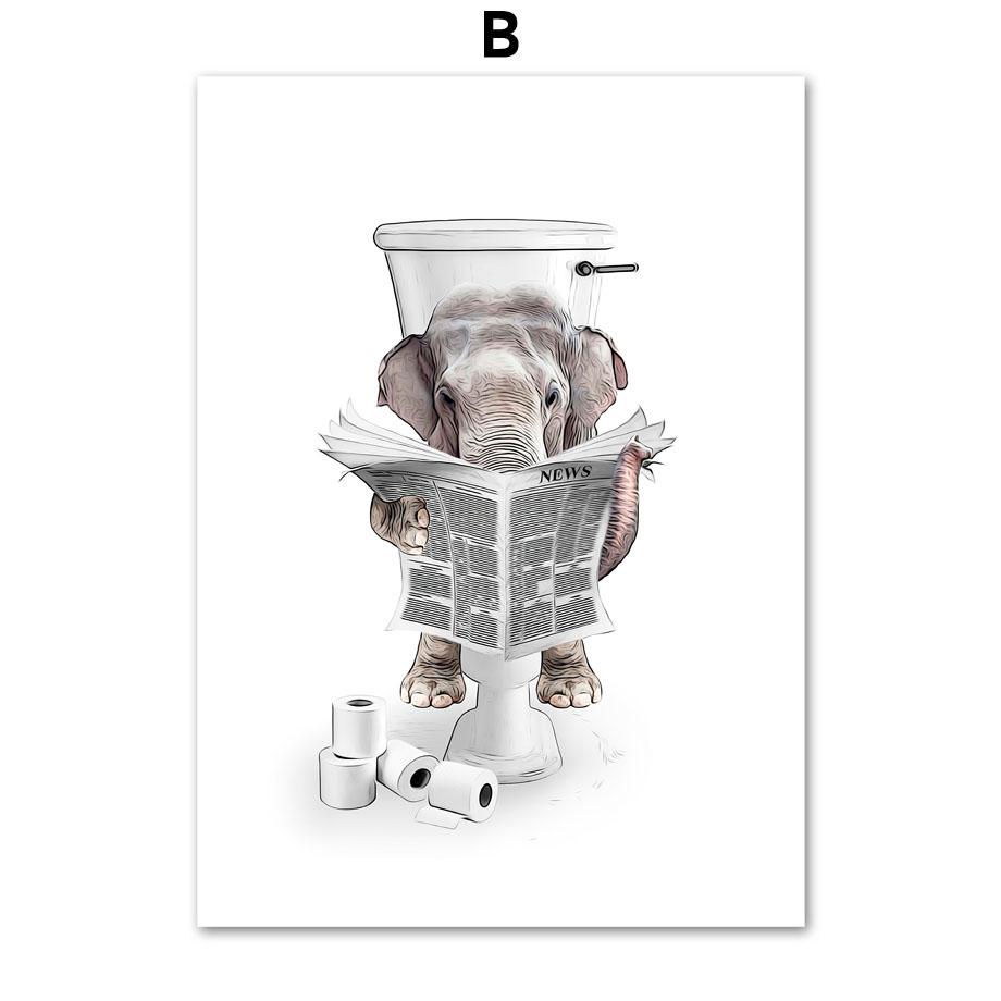 Bathroom Humor Dinosaur Zebra Lion Elephant Dog Wall Art Print Canvas Painting Nordic Posters Wall Pictures Toilet Room Decor