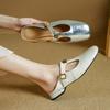 Fashion 2025 New Summer Women Mules Genuine Leather Women Shoes Square Toe Chunky Heel Sliver Women Sandals Low Heel Modern Slippers