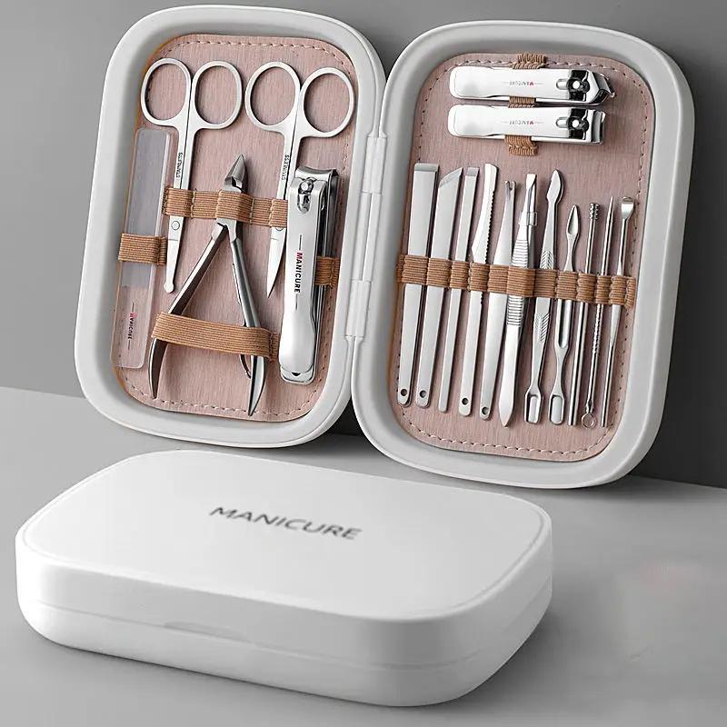 18 Piece Deluxe Manicure & Pedicure Set Green And Blue Stainless Steel Nail Scissors, Clippers, Ear Digging Spoon Women for Men