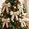 Double Layer Christmas Bowknot Decoration Set of 4 Soft Fabric Ribbon Ornaments with Stitched Center for Seasonal Home Styling