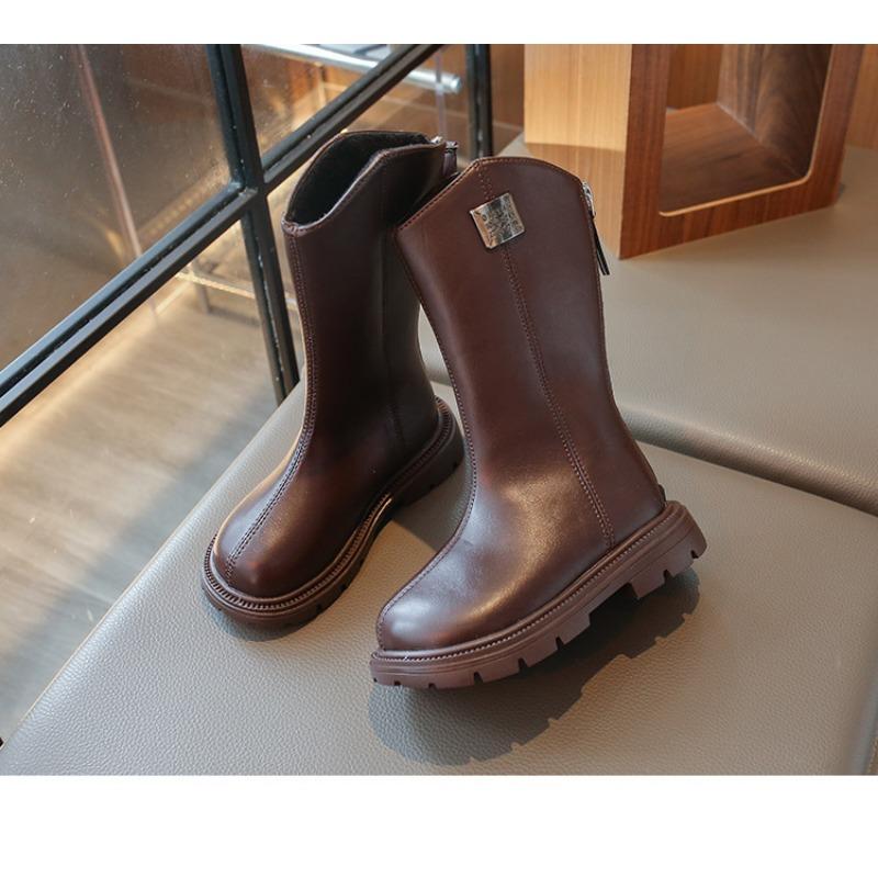 Girls' Flannel Two Cotton High Top Boots Autumn and Winter New Item Little Girls' Knight Boots Korean Version Medium and Large Children's Cotton Boots