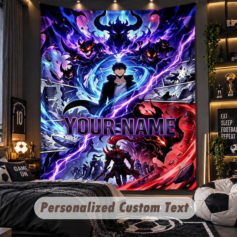 Personalized Wall Tapestry,Solo Leveling Custom Printed Name, Fabric Wall Art For Indoor Room Backdrop