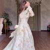 2025 Autumn French-Style Long Square Neck Printed Dress for Women