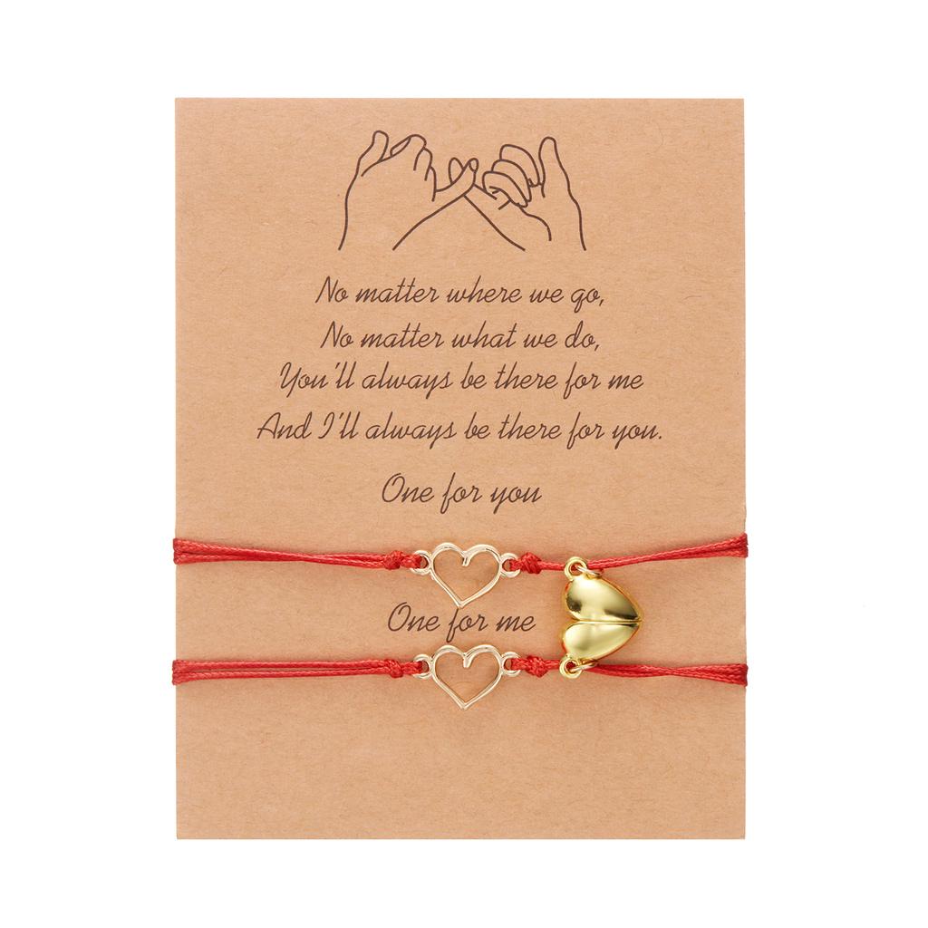 Magnetic Heart Matching Couple Bracelets Adjustable Red Rope Chain Friendship Jewelry for Men and Women