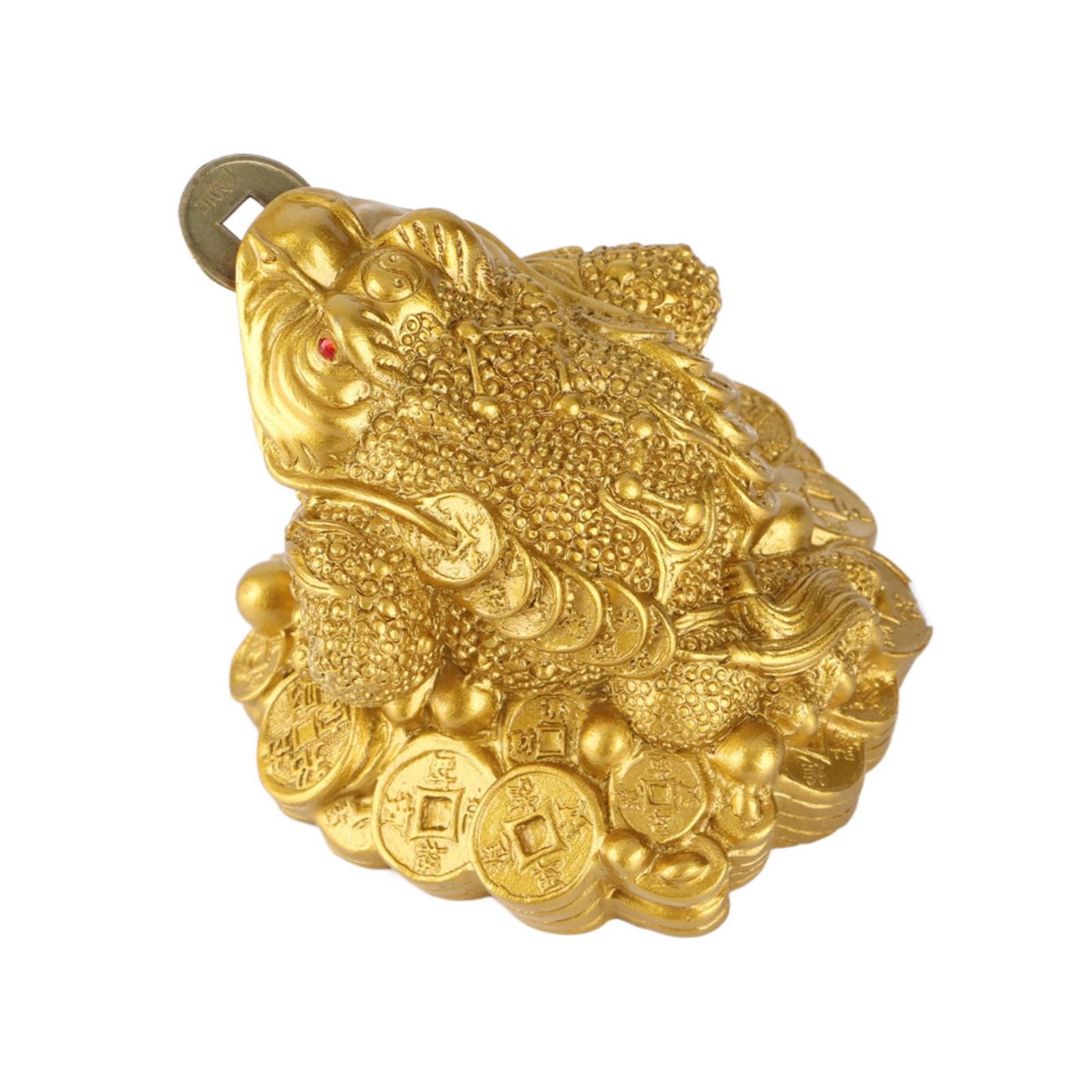 Resin Money Frog Decoration Golden Chinese Feng Shui Wealth Lucky Money Frog Coin Toad Home Desk Office Decoration oro