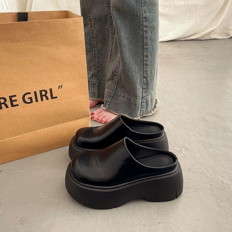Popular Fashion Versatile Outer Wear High Heel Bag Head Half Slippers 2025 Autumn New Internet Celebrity Thick Bottom Heightening Slippers Women