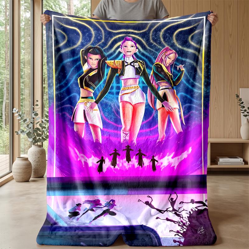 Kpop Demon Hunters Trykt Flanell Kastepledd Mykt Varmt Lettvekts Helårspledd for Sofa Seng Camping Hjemmeinnredning Julegave