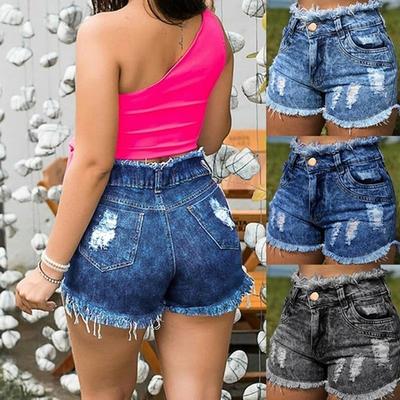 Summer Women's Fashion Fringed Denim Shorts Sexy Denim Shorts High Waist Plus Size S-3XL