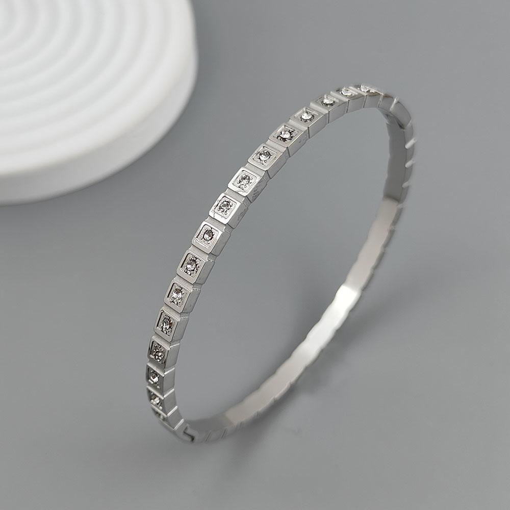 Classic Square Zircon Gold-plated Stainless Steel Bracelet 18K, High Quality Waterproof Couple Bracelet, Wife Gift серебряный