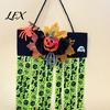Spooky Spider Flower Window Ornament Halloween Rag Flag Banner, Pumpkin Maple Leaf Ribbon Hanging Orange Purple Fluorescent Green Party Supplies