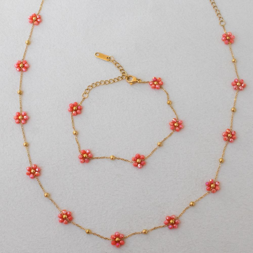 A Set New Beaded Design Bracelet Jewelry Set Flower Shape Colorful Jewelry Set Bohemian Style Flower Bracelet Fashion Accessory