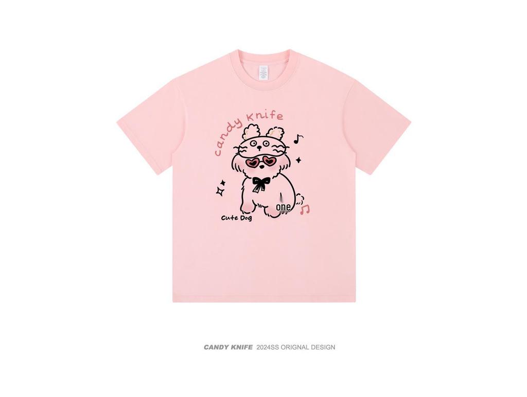 2024 Summer Women's Retro Cartoon Loose Fit Cute Couple T-Shirt