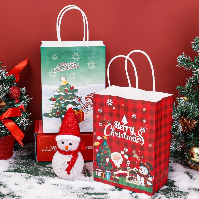 Weihnachten Handliche Kraft Geschenktüte Feiertagsparty Süßigkeiten Schokolade Verpackung Handgemachte Papiertüte Cartoon Weihnachtsbaum Flachbodenbeutel