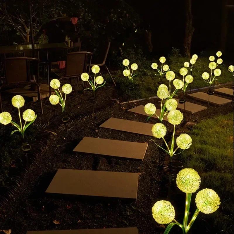 Solar Dandelion Flower Lights 3 Onion Head Outdoor Garden Decoration for Lawn Yard Wedding Christmas Decor