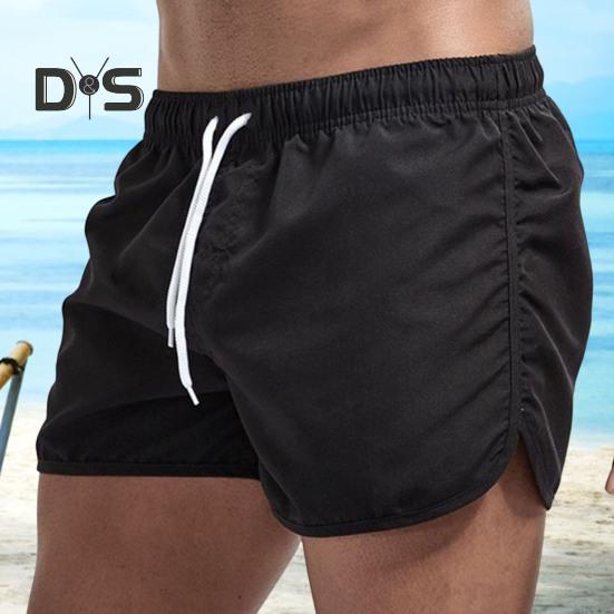 Sommer Low Rise Elastischer Bund Kordelzug Strand Surfen Shorts Atmungsaktive Seite Unregelmäßige Trim Männer Bademode Shorts