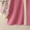 ZANZEA Women Casual V-Neck Print Splice 3/4 Sleeve Blouse