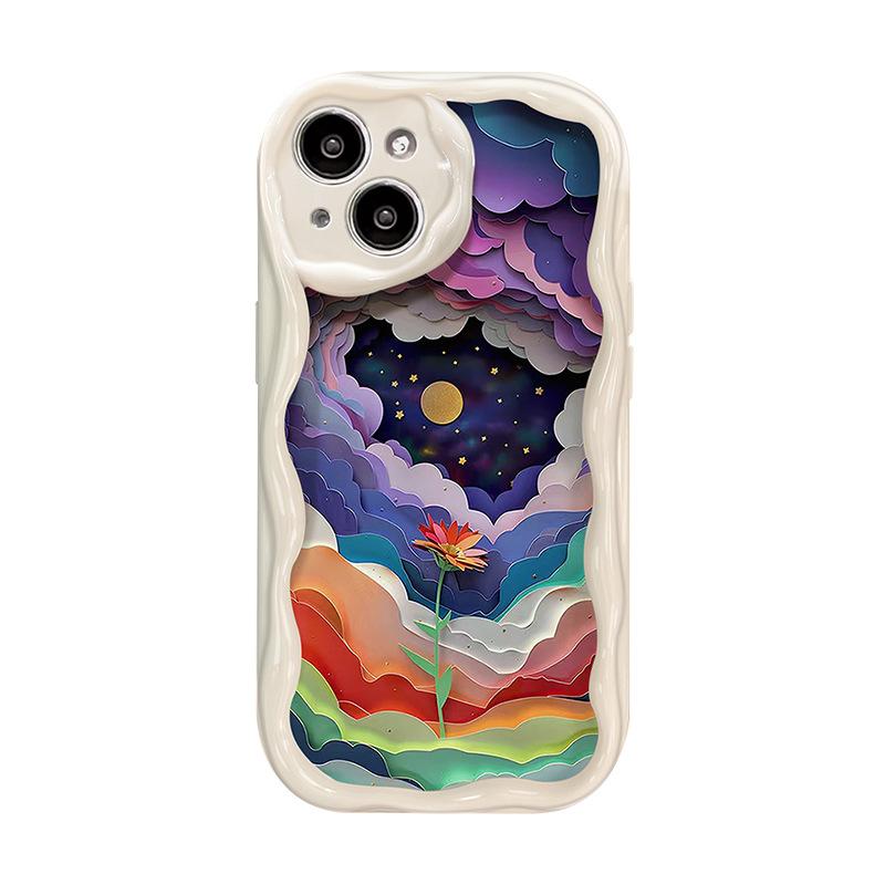 Applicable To Apple 15promax Mobile Phone Case Iphone14plus Oil Painting Colorful Cloud Flowers 13/12 Silicone Soft 6