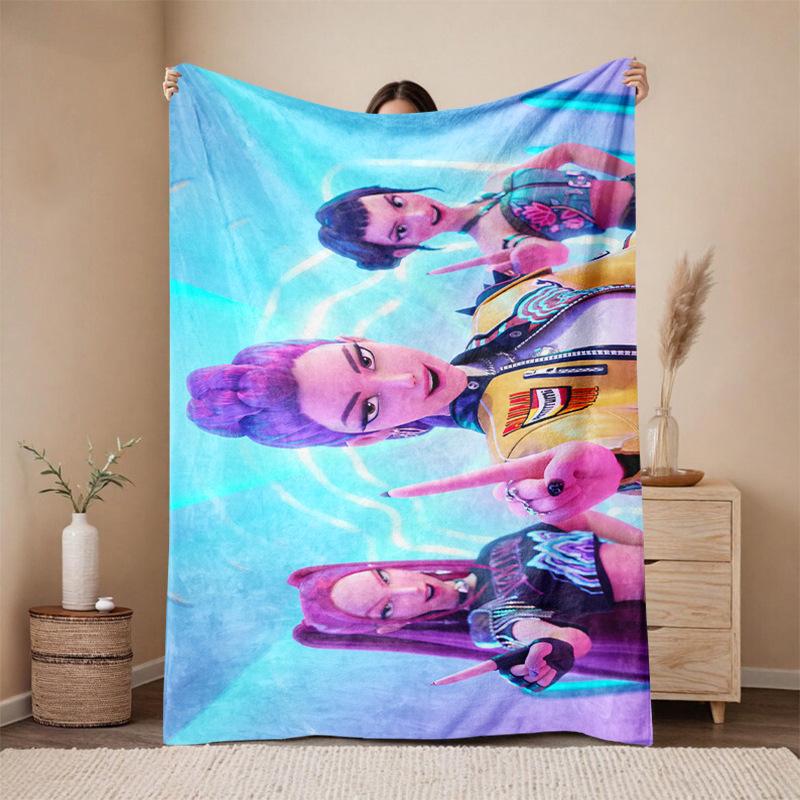 KPop Demon Hunters Cartoon Flannel Blanket - Cozy Throw for Sofa and Naps