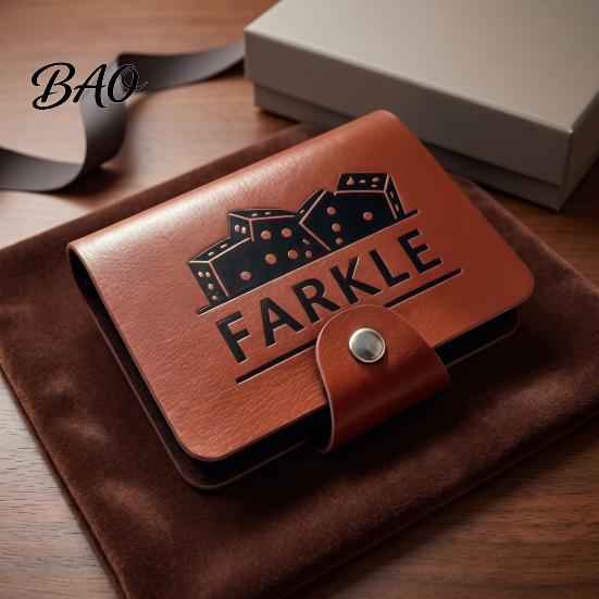 Family Night Dice Game Farkle Board Game, with Faux Leather Case, 6 Dices, Wooden Portable Scoreboard, Tabletop for Travel Party Retro