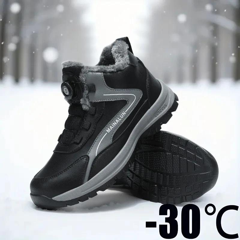 

Winter Men s Sneakers Rotating Buckle Design Men s Boots Fashion High-top Boots Outdoor Non Slip Hiking Footwear Mens Snow Boots 39 чорний