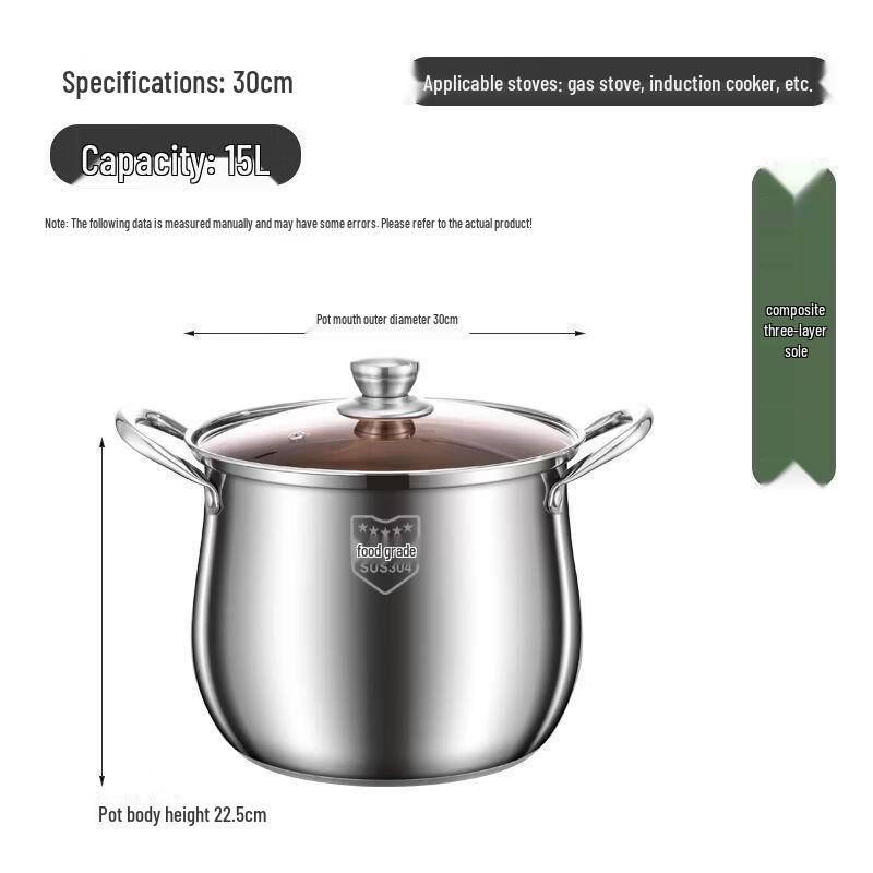 Large Capacity 30CM Stainless Steel Soup Pot