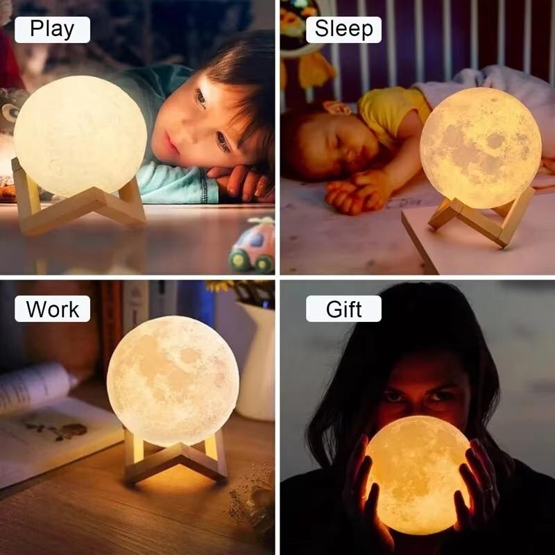 12cm 7 Colors Changing Moon Lamp Wireless Night Lamp Table Lamps Romantic Button Battery Powered Indoors Lighting