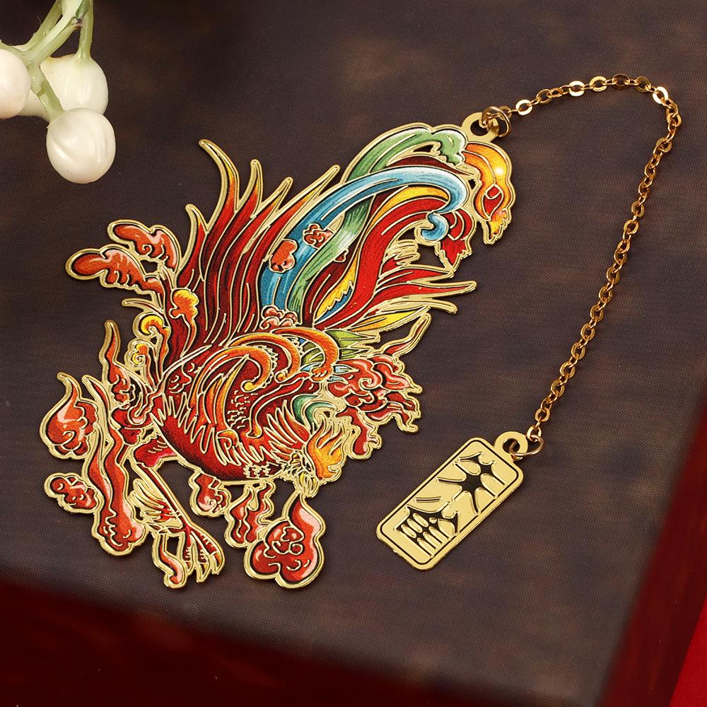 Chinese style Pendant Dragon Tiger Retro Metal Book Clip Painted Pagination Mark Brass Bookmark