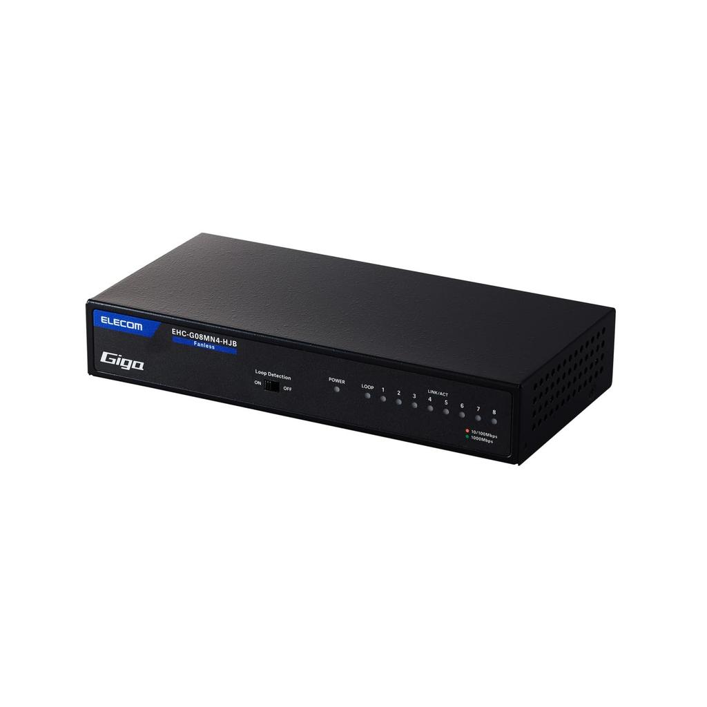 Elecom Gigabit Switching Hub, 8 Ports, Metal Housing, Magnetic, Built-in Power Supply, Black, EHC-G08MN4-HJB