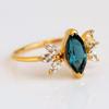 Marquise Cut Teal Green Sapphire Gemstone Ring – Gold Plated Leaf Design Engagement Ring, Vintage Anniversary Jewelry Gift for Women