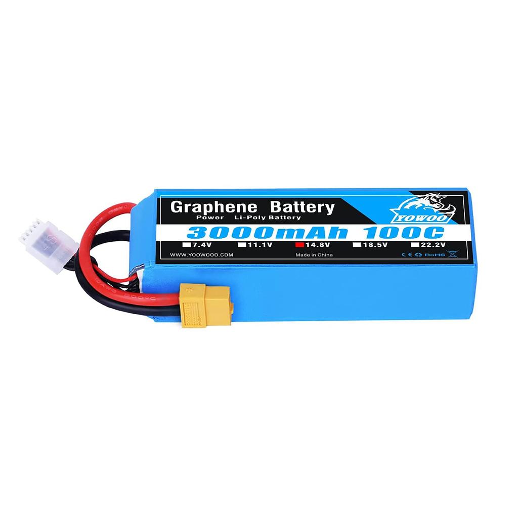 Yowoo 4S LiPo 3000mAh 100C 14.8V Graphene LiPo with XT60 Plug for RC Boat, Helicopter, Airplane, Quadcopter, Drone, FPV, DJI E-flite (4s 3000mah)